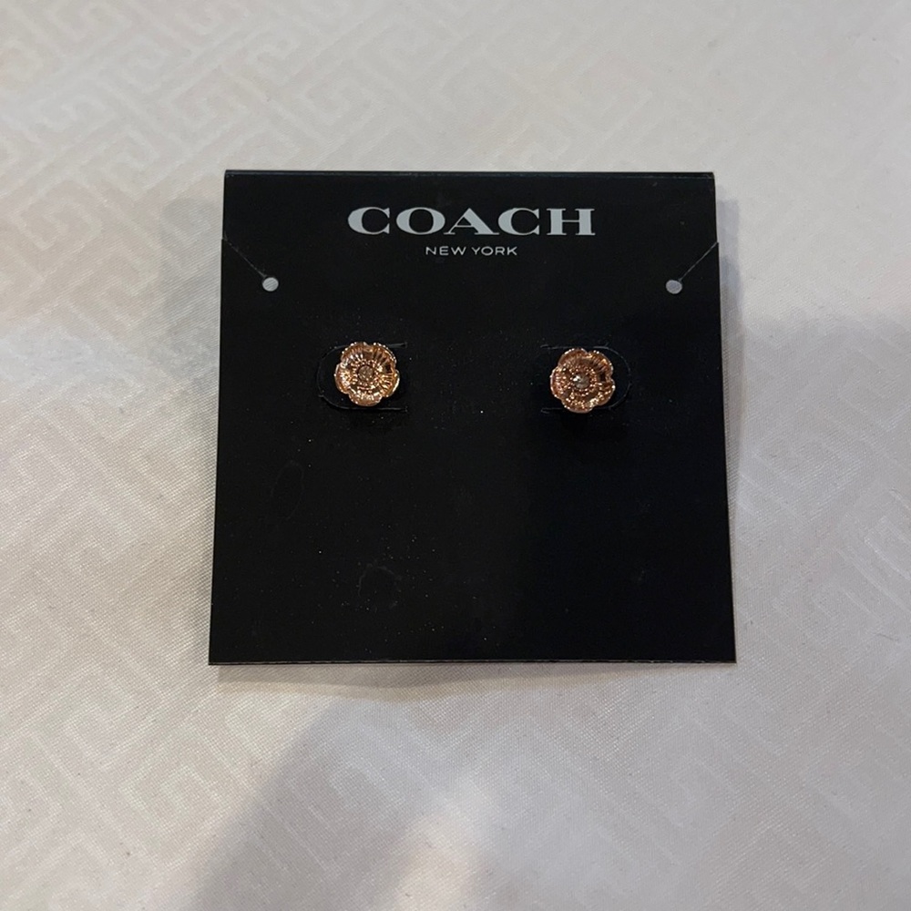 Coach rose gold flower earrings